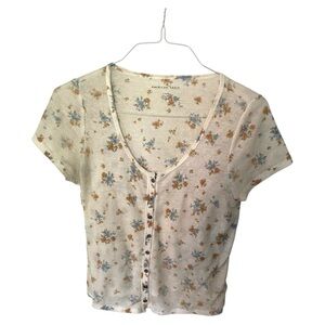 American Eagle Outfitters Cream Puff Sleeve Crop Blouse